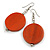 30mm Antique Orange Painted Wood Coin Drop Earrings - 60mm L - view 2