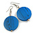 30mm Blue Painted Wood Coin Drop Earrings - 60mm L - view 4