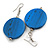 30mm Blue Painted Wood Coin Drop Earrings - 60mm L - view 6