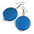 30mm Blue Painted Wood Coin Drop Earrings - 60mm L - view 2