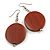 30mm Brown Painted Wood Coin Drop Earrings - 60mm L - view 2