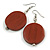 30mm Brown Painted Wood Coin Drop Earrings - 60mm L - view 6