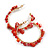 40mm/ Coral Red Stone Hoop Earrings in Gold Tone/ Medium - view 4