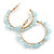 40mm/ Light Blue Stone Hoop Earrings in Gold Tone/ Medium - view 2