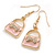 Light Pink Enamel with Crystal Bow Bag Drop Earrings in Gold Tone - 45mm Long
