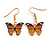 Small Butterfly Drop Earrings in Gold Tone (Orange/Black Colours) - 35mm L