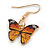 Small Butterfly Drop Earrings in Gold Tone (Orange/Black Colours) - 35mm L - view 4