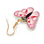 Pink/White Enamel Butterfly Drop Earrings in Gold Tone - 40mm Long - view 4
