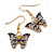 Small Butterfly Drop Earrings in Gold Tone (Black/White Colours) - 35mm L
