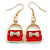 Red Enamel with Crystal Bow Bag Drop Earrings in Gold Tone - 45mm Long - view 2