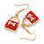 Red Enamel with Crystal Bow Bag Drop Earrings in Gold Tone - 45mm Long - view 4