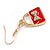 Red Enamel with Crystal Bow Bag Drop Earrings in Gold Tone - 45mm Long - view 5