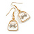 White Enamel with Crystal Bow Bag Drop Earrings in Gold Tone - 45mm Long
