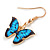 Small Butterfly Drop Earrings in Gold Tone (Blue/Black Colours) - 35mm L - view 2