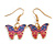 Small Butterfly Drop Earrings in Gold Tone (Pink/Blue Colours) - 35mm L - view 2