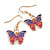 Small Butterfly Drop Earrings in Gold Tone (Pink/Blue Colours) - 35mm L