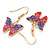 Small Butterfly Drop Earrings in Gold Tone (Pink/Blue Colours) - 35mm L - view 5