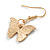 Small Butterfly Drop Earrings in Gold Tone (Pink/Blue Colours) - 35mm L - view 6