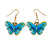 Blue/Yellow Enamel Butterfly Drop Earrings in Gold Tone - 40mm Long - view 4