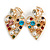 Multicoloured Crystal Heart Clip On Earrings in Gold Tone - 40mm Tall - view 2