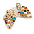 Multicoloured Crystal Heart Clip On Earrings in Gold Tone - 40mm Tall - view 3