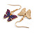 Small Butterfly Drop Earrings in Gold Tone (Purple/Blue Colours) - 35mm L - view 5