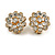 Crystal Layered Flower Clip On Earrings in Gold Tone Metal - 20mm D