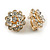 Crystal Layered Flower Clip On Earrings in Gold Tone Metal - 20mm D - view 2