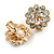 Crystal Layered Flower Clip On Earrings in Gold Tone Metal - 20mm D - view 5