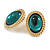 Statement Oval Green Glass Stud Earrings in Gold Tone - 25mm Tall - view 2