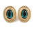 25mm Oval Textured Green Glass Stone Stud Earrings in Gold Tone