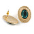 25mm Oval Textured Green Glass Stone Stud Earrings in Gold Tone - view 2