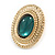 25mm Oval Textured Green Glass Stone Stud Earrings in Gold Tone - view 4