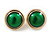 17mm D/ Green Enamel Round Dome Shape Stud Earrings in Gold Tone - view 2