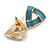 Blue Enamel Triangular Stud Earrings in Gold Tone - 20mm Across - view 2