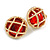 Vintage Inspired Dome Shaped with Red Glass Bead Stud Earrings in Gold Tone - 20mm D - view 2