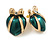 Green Enamel Heart Stud Earrings in Gold Tone - 25mm Tall - view 2