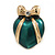 Green Enamel Heart Stud Earrings in Gold Tone - 25mm Tall - view 4