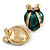 Green Enamel Heart Stud Earrings in Gold Tone - 25mm Tall - view 6