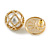 Vintage Inspired Dome Shaped with White Faux Pearl Bead Stud Earrings in Gold Tone - 20mm D - view 7