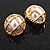 Vintage Inspired Dome Shaped with White Faux Pearl Bead Stud Earrings in Gold Tone - 20mm D - view 3