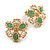 Victorian Style Green Stones White Faux Pearl Stud Earrings in Gold Tone - 25mm Tall - view 4