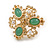 Victorian Style Green Stones White Faux Pearl Stud Earrings in Gold Tone - 25mm Tall - view 5