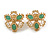 Victorian Style Green Stones White Faux Pearl Stud Earrings in Gold Tone - 25mm Tall - view 6