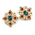 Victorian Style Red/Green/Clear Crystal Stud Earrings in Gold Tone - 30mm Tall - view 2