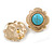 Gold Tone Textured with Turquoise Stone Flower Stud Earrings - 25mm D - view 4