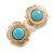 Gold Tone Textured with Turquoise Stone Flower Stud Earrings - 25mm D - view 2