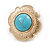 Gold Tone Textured with Turquoise Stone Flower Stud Earrings - 25mm D - view 5