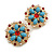 25mm D/ Vintage Inspired Blue/ Red Acrylic and Crystal Bead Floral Stud Earrings in Gold Tone - view 4