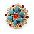 25mm D/ Vintage Inspired Blue/ Red Acrylic and Crystal Bead Floral Stud Earrings in Gold Tone - view 5